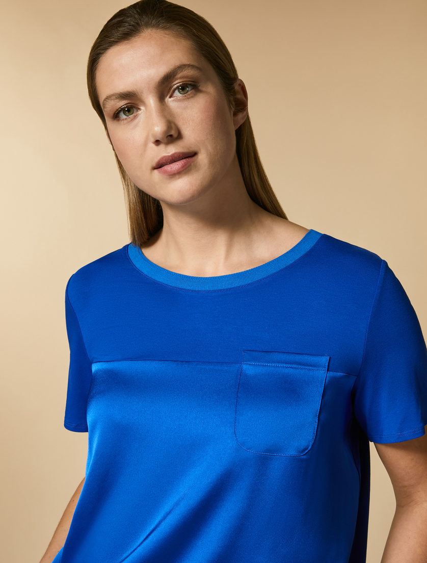 T-Shirt aus Jersey mit Satin - Blau - Marina Rinaldi - 2