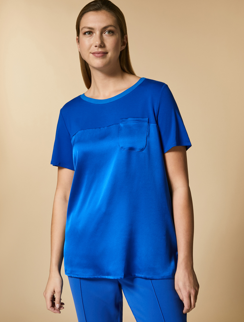 T-Shirt aus Jersey mit Satin - Blau - Marina Rinaldi