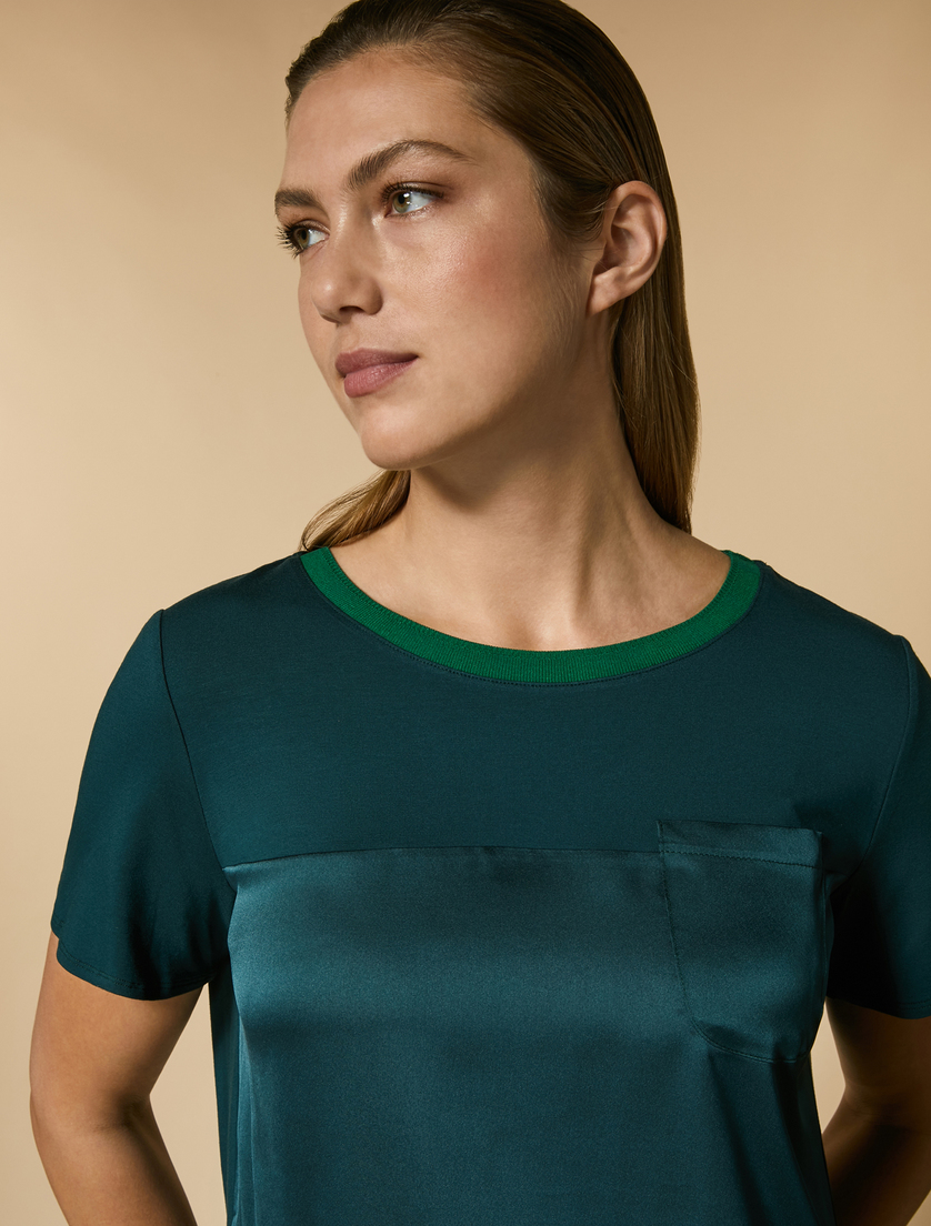 Satin jersey T-shirt - Dark green - Marina Rinaldi - 2