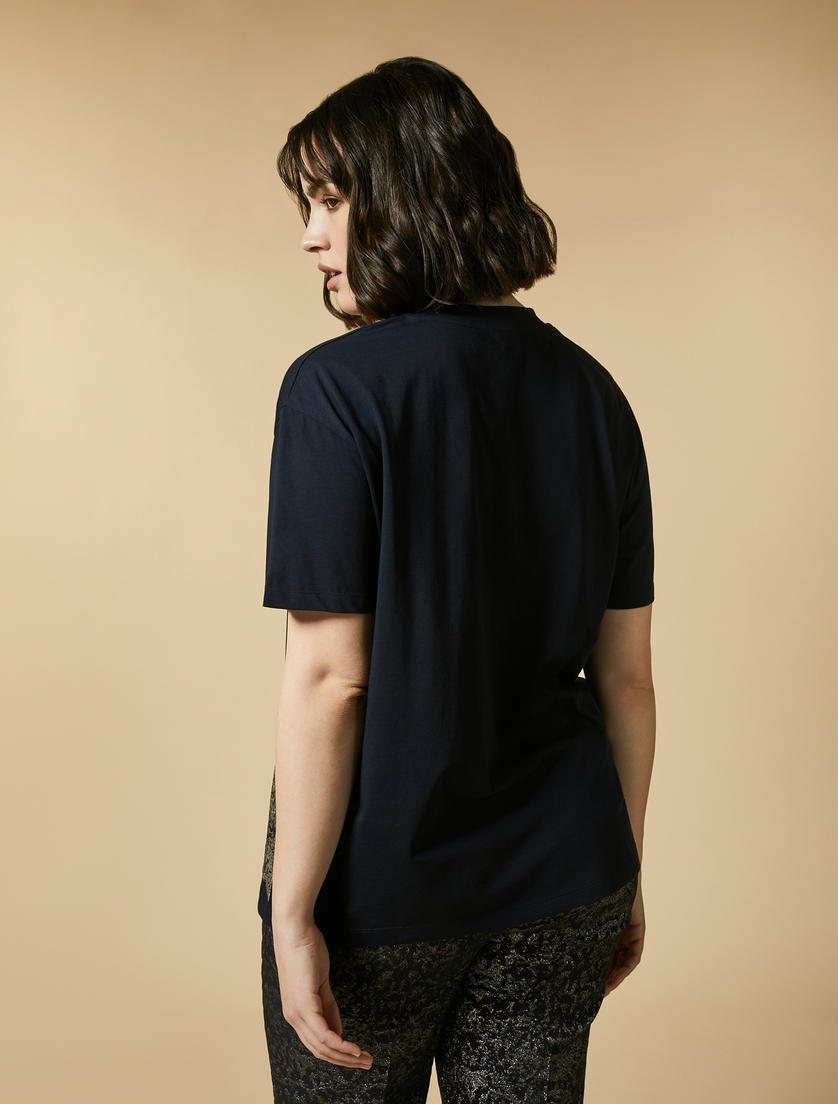 Print-embellished jersey T-shirt - Dark navy - Marina Rinaldi - 3