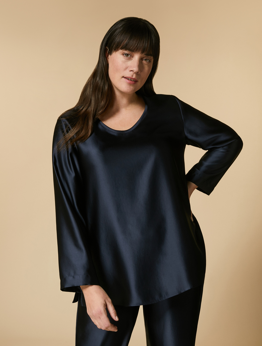 Fluid satin tunic - Dark navy - Marina Rinaldi