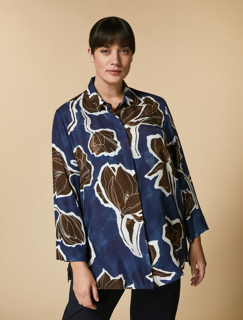 Viscose twill shirt - Dark navy - Marina Rinaldi