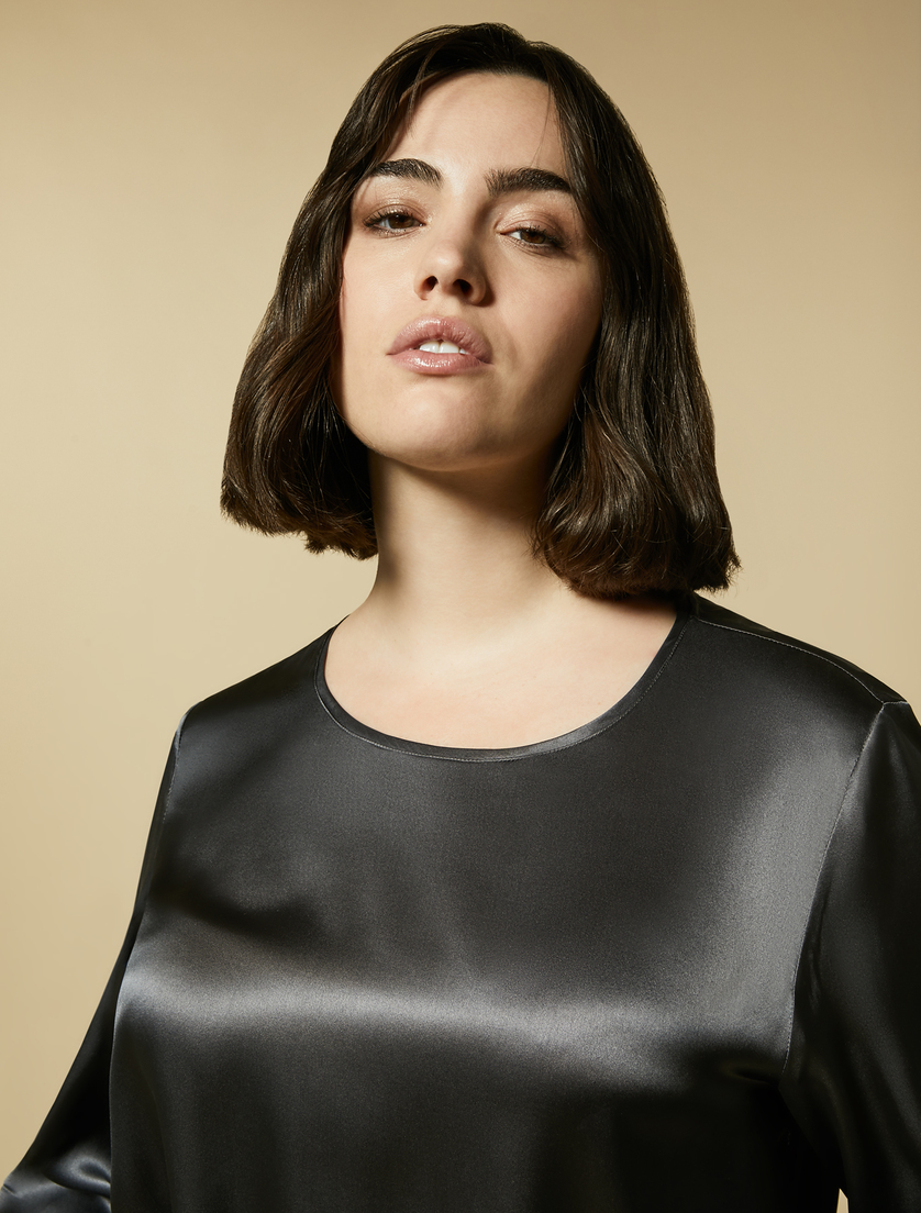 Bluse aus Seidensatin - Dunkelgrau - Marina Rinaldi - 2