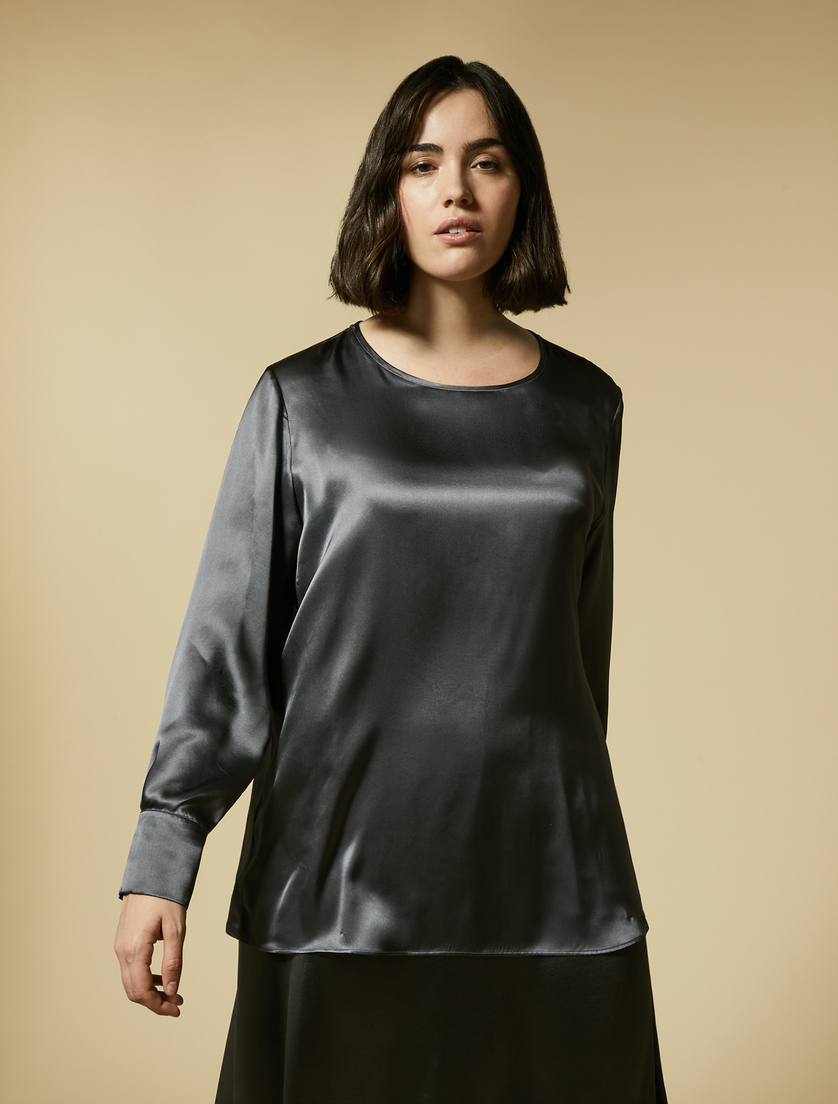 Bluse aus Seidensatin - Dunkelgrau - Marina Rinaldi