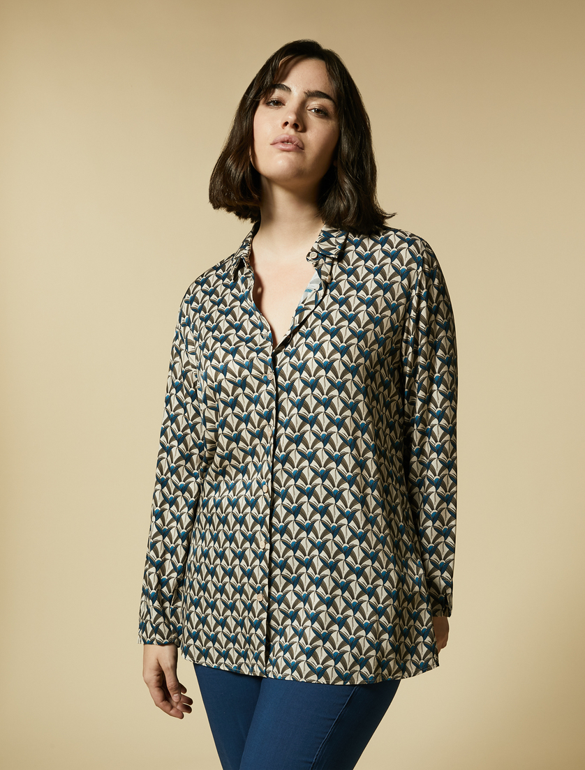 Hemdbluse aus bedrucktem Twill - Armee Grün - Marina Rinaldi
