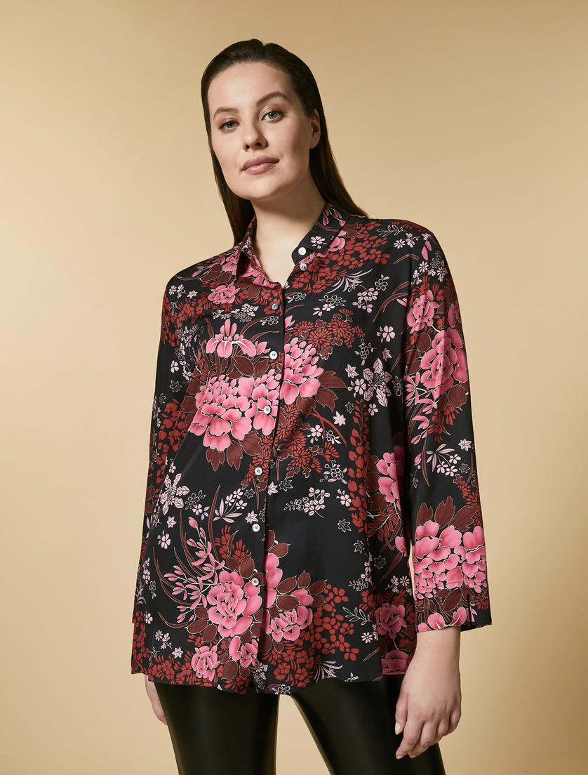 Hemdbluse aus bedrucktem Twill - Schwarz - Marina Rinaldi