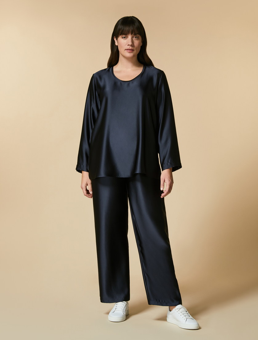 Satin trousers - Dark navy - Marina Rinaldi
