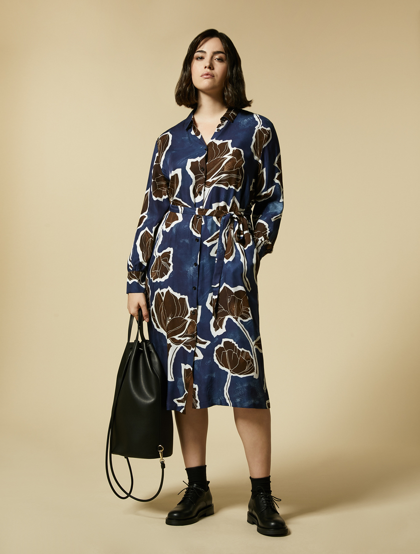Hemdkleid aus Viskose-Twill - Dunkelblau - Marina Rinaldi - 4