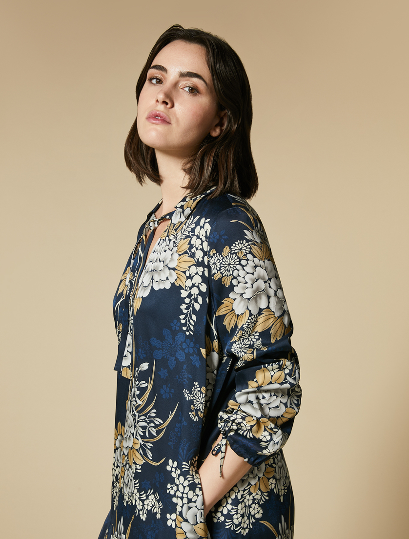 Kleid aus bedrucktem Twill - Blau - Marina Rinaldi - 2