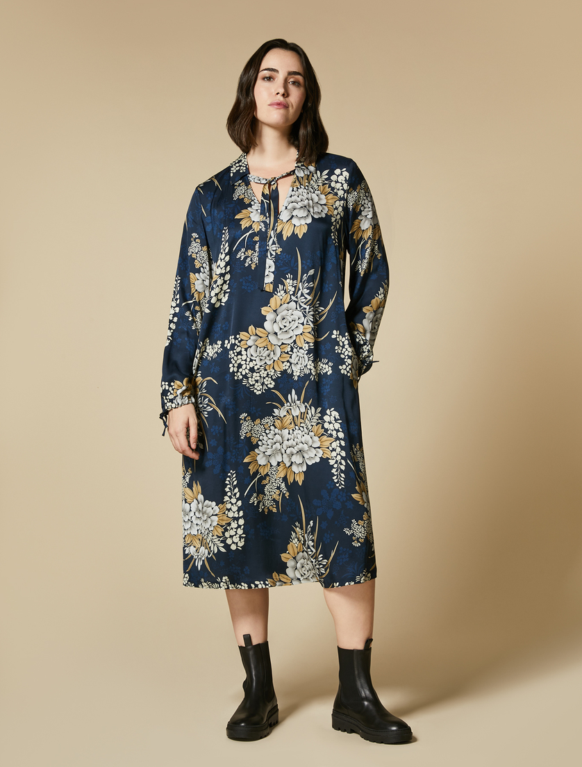 Kleid aus bedrucktem Twill - Blau - Marina Rinaldi