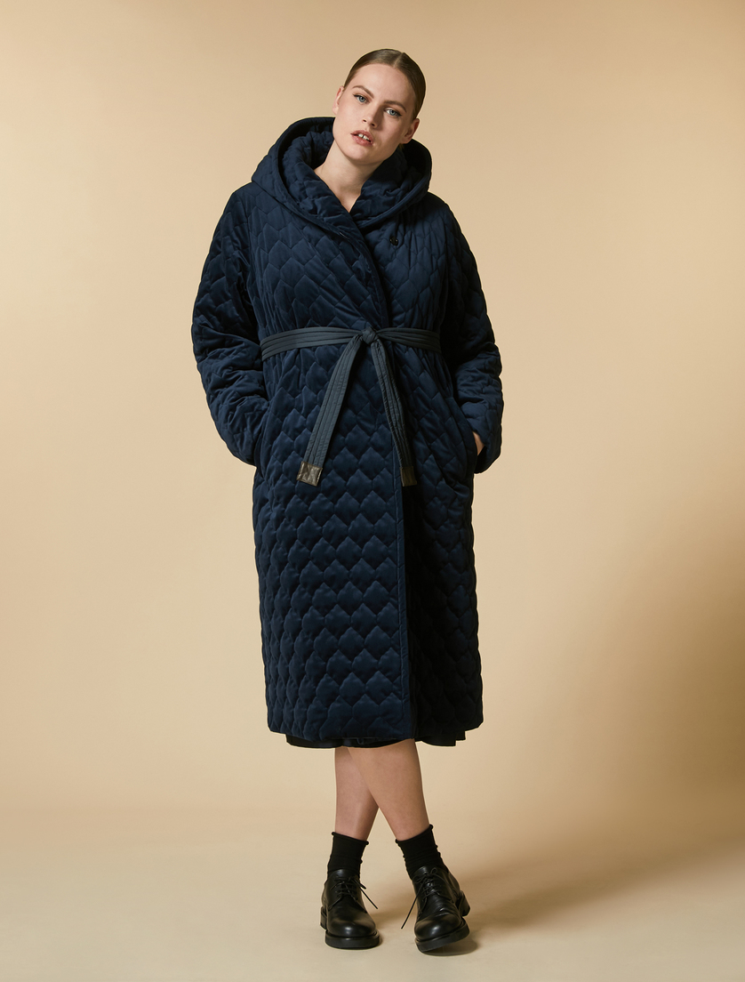 Water-repellent velvet down jacket - Dark navy - Marina Rinaldi