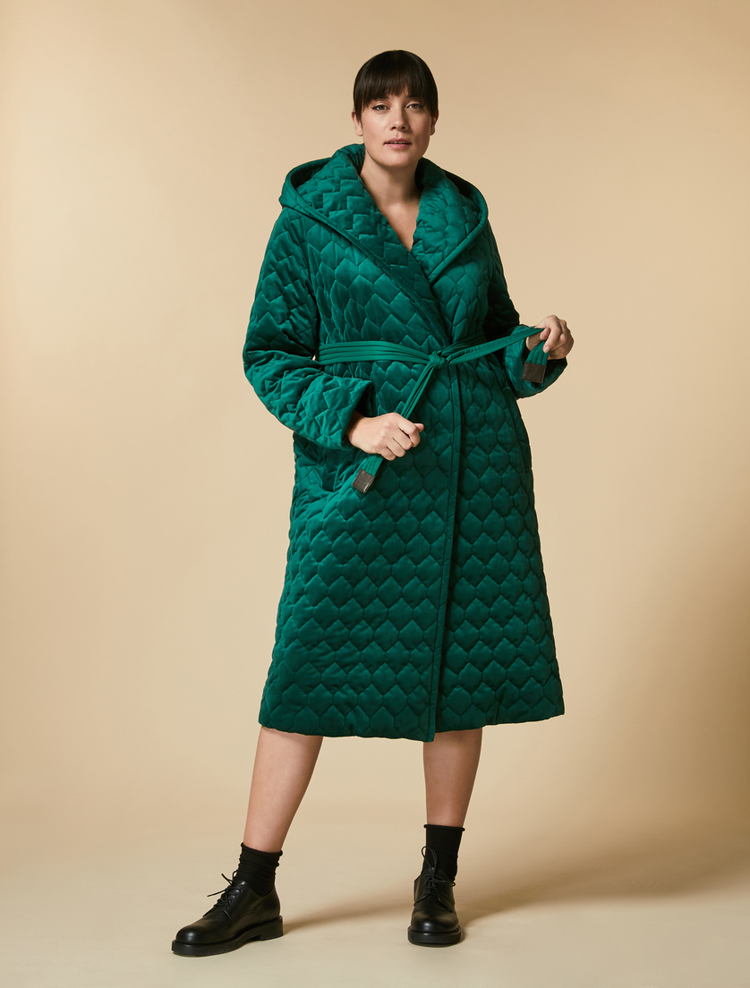 Water-repellent velvet down jacket - Green - Marina Rinaldi