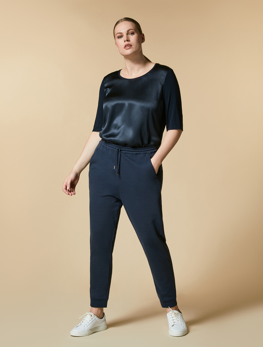 Cotton jersey trousers - Dark navy - Marina Rinaldi
