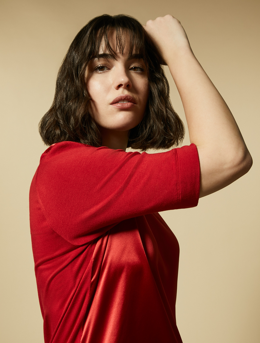 T-shirt in jersey di viscosa e seta - Rosso - Marina Rinaldi - 2