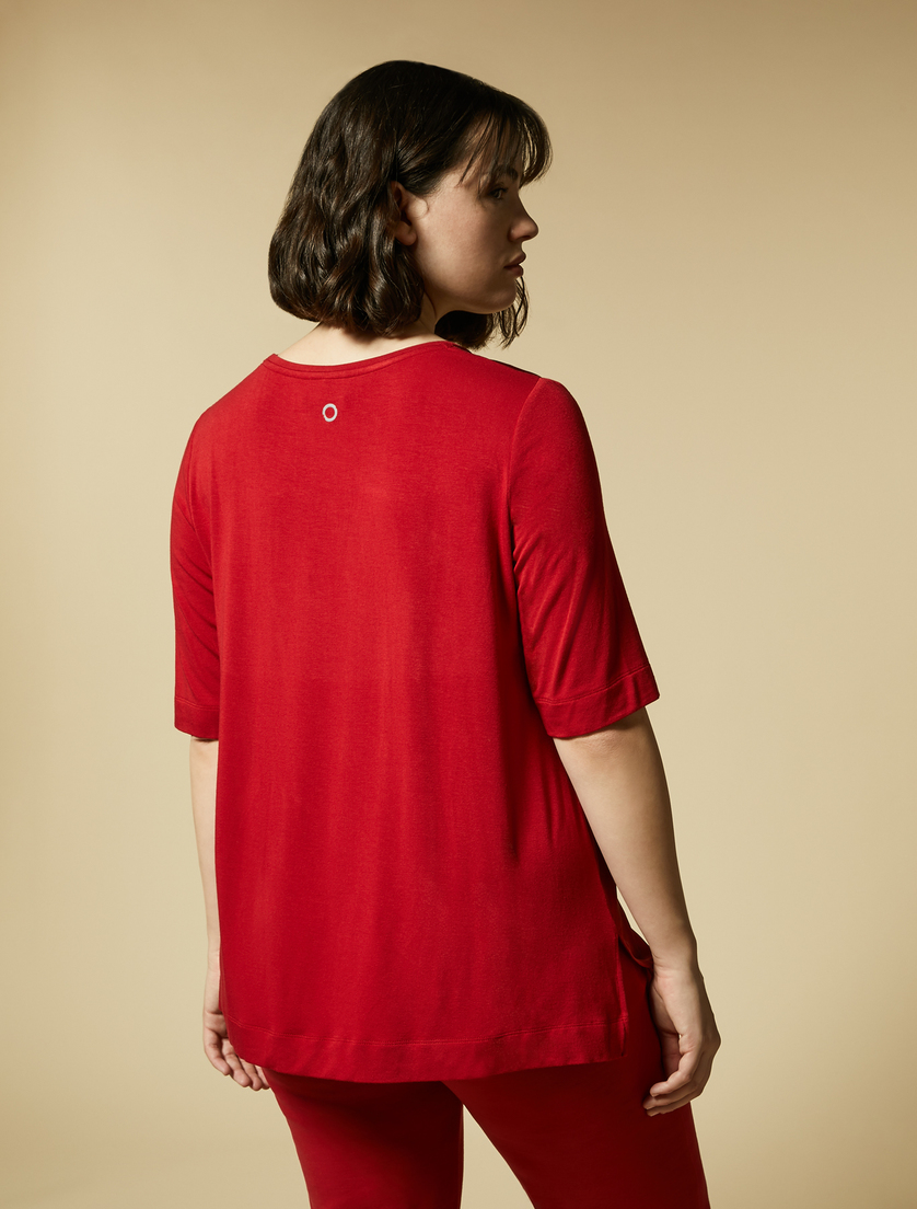 T-shirt in jersey di viscosa e seta - Rosso - Marina Rinaldi - 3