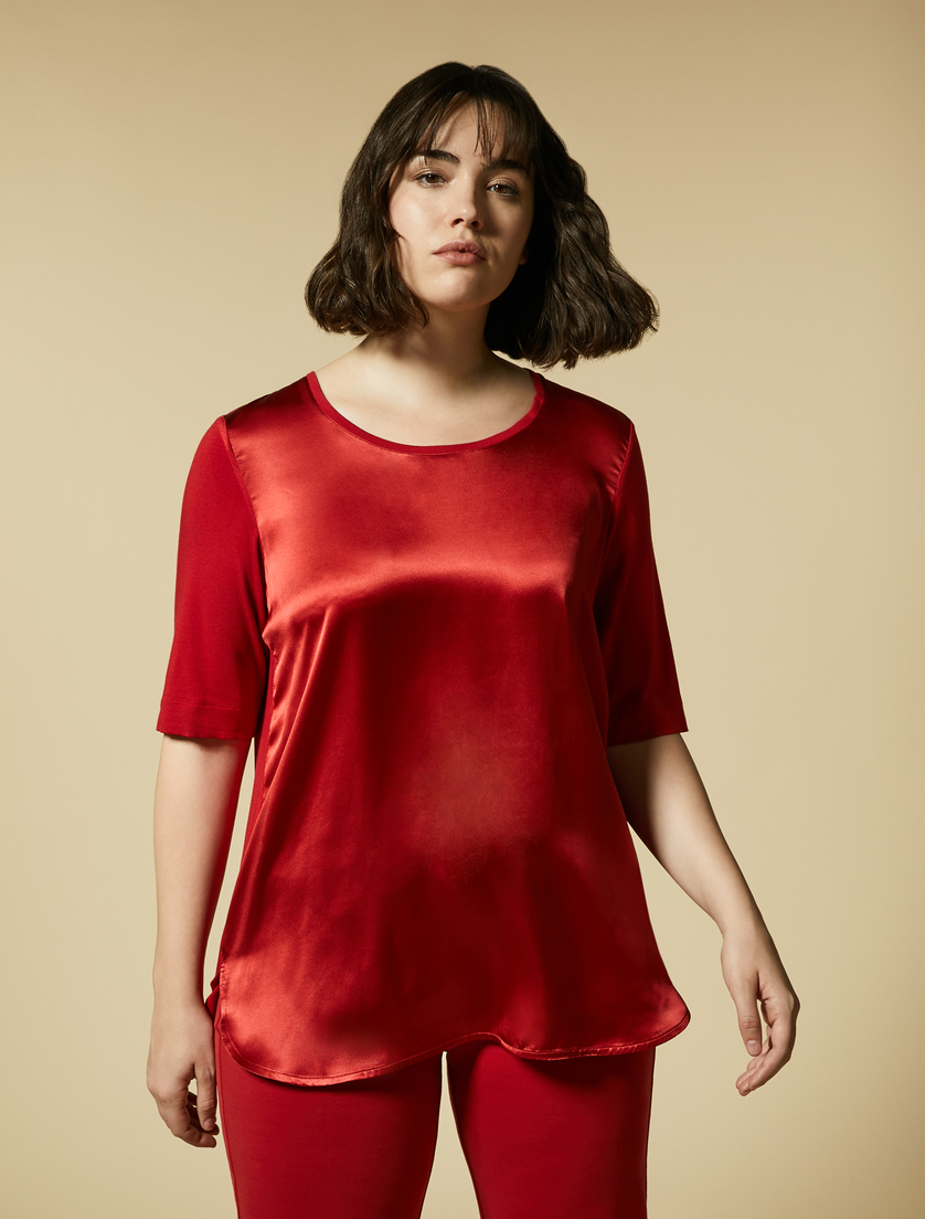 T-shirt in jersey di viscosa e seta - Rosso - Marina Rinaldi