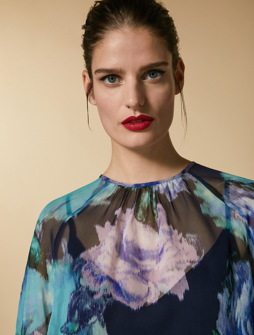 Blusa in georgette di seta - Blu marino - Marina Rinaldi - 2