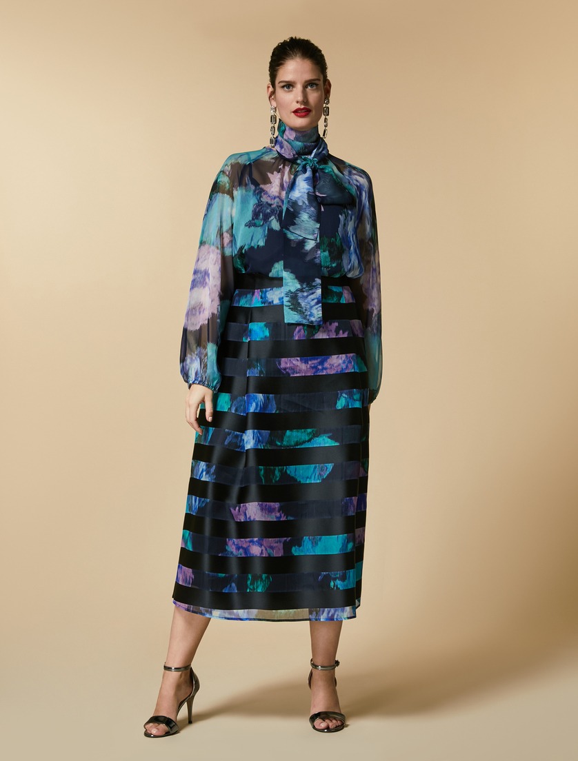 Blusa in georgette di seta - Blu marino - Marina Rinaldi - 4
