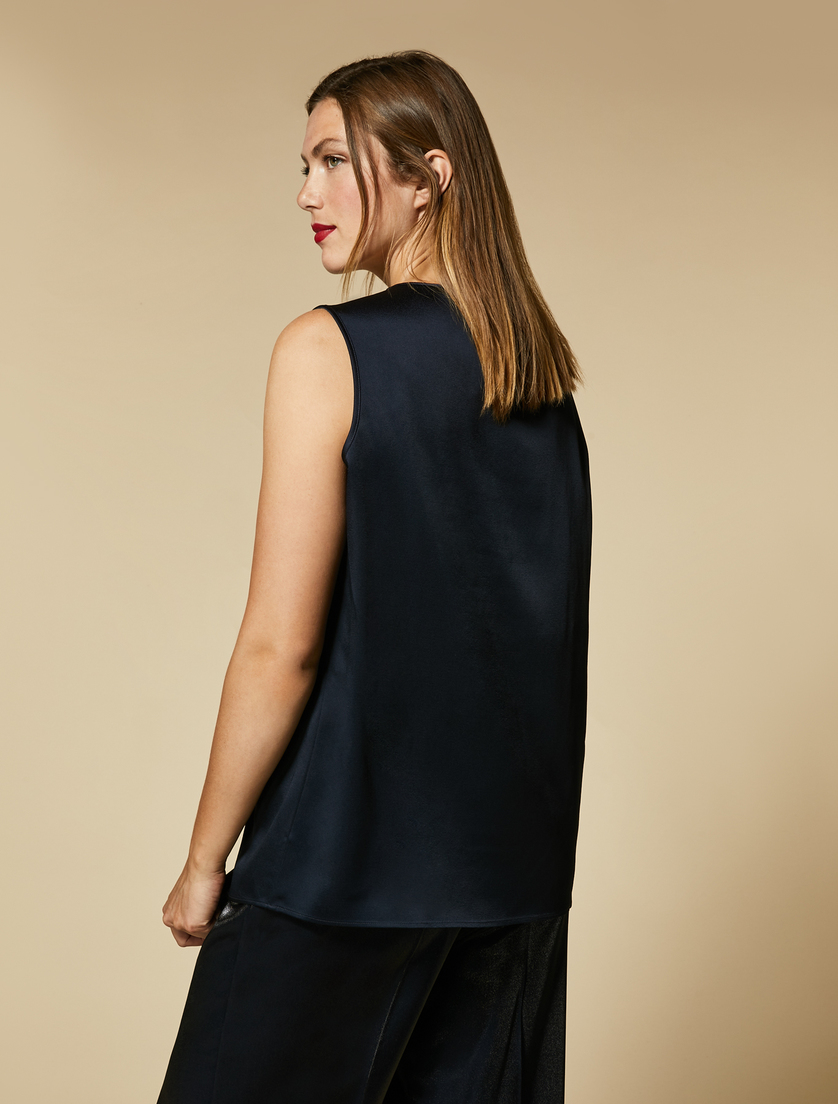 Top aus glänzender Frisottine - Dunkelblau - Marina Rinaldi - 3
