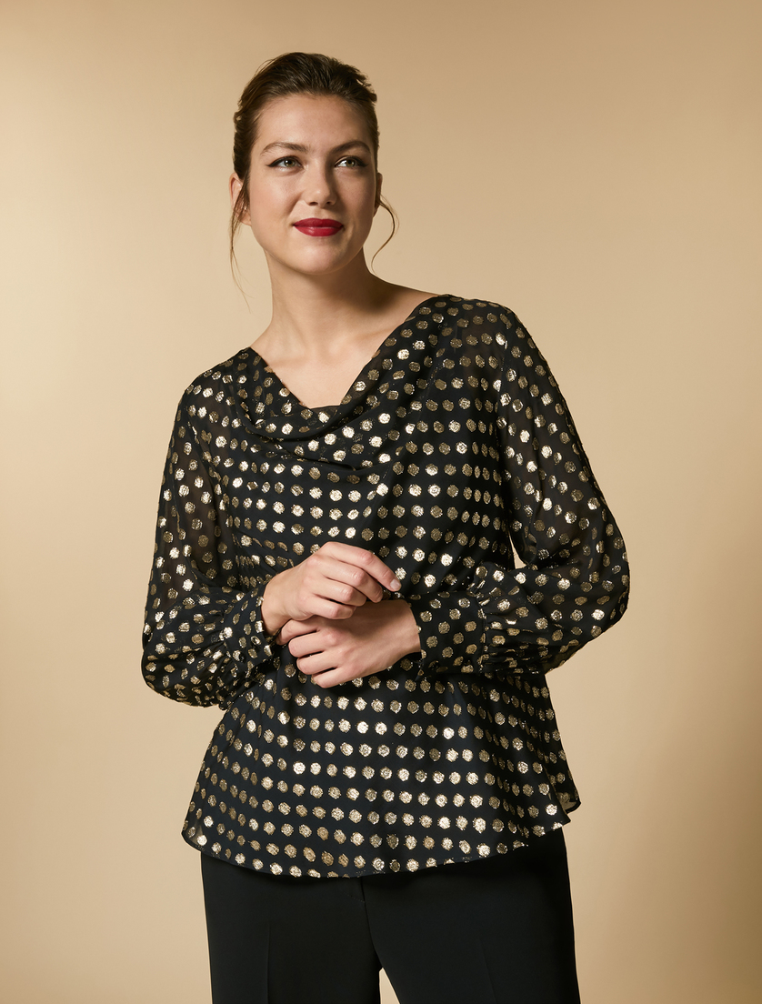 Georgette fil coupé blouse - Black - Marina Rinaldi