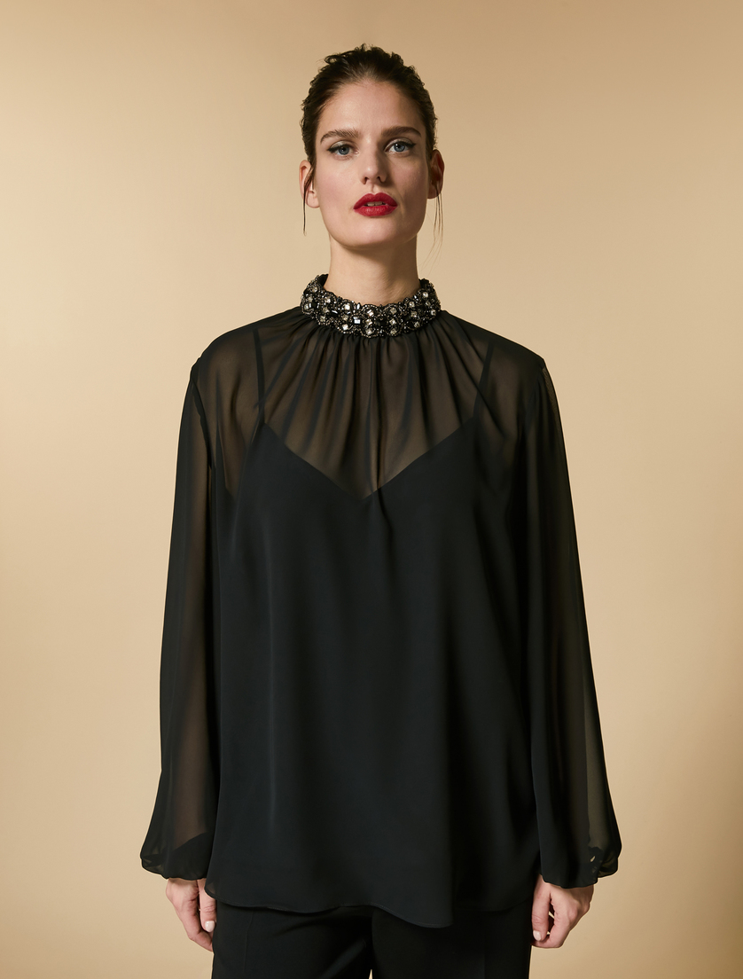 Chemisier en georgette imprimée - Noir - Marina Rinaldi
