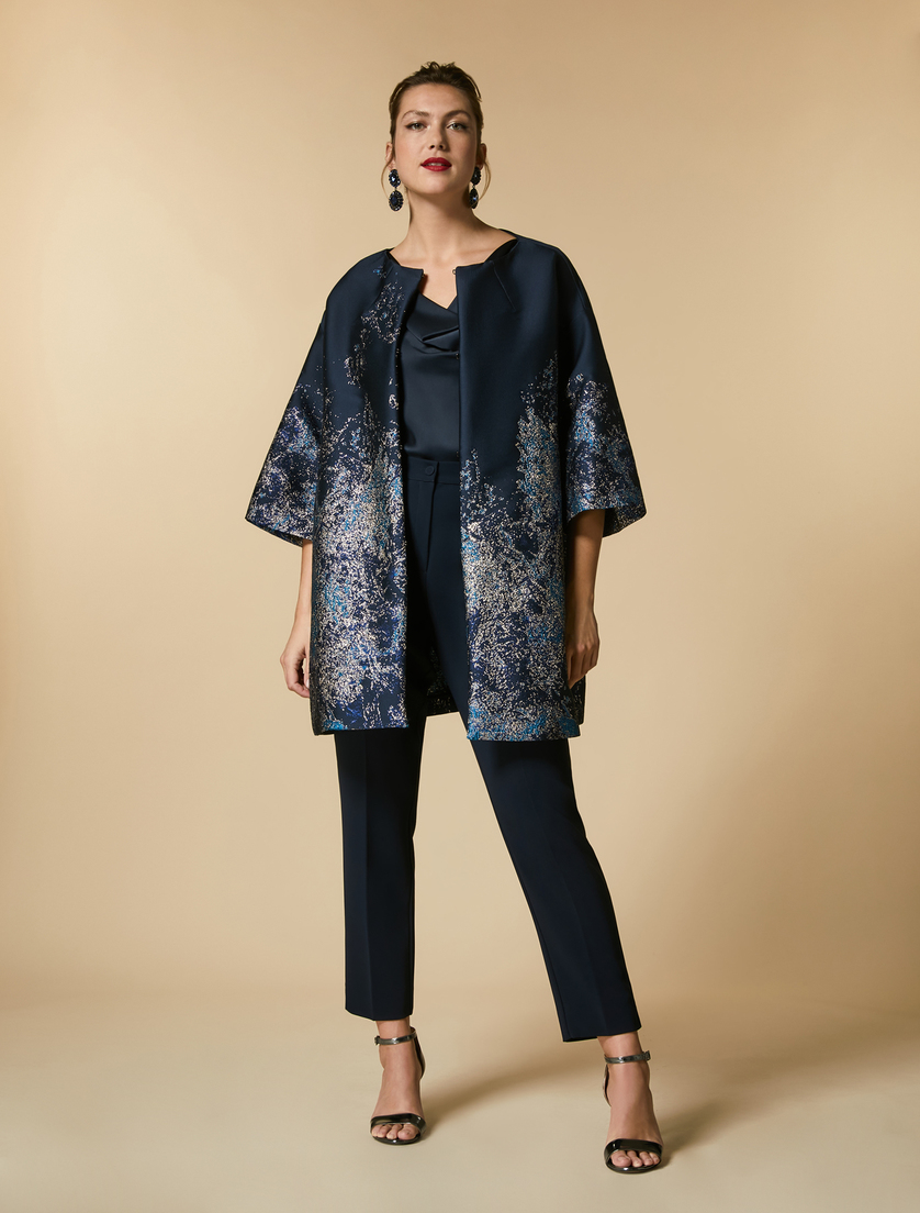 Leichter Mantel aus Jacquard - Dunkelblau - Marina Rinaldi - 4