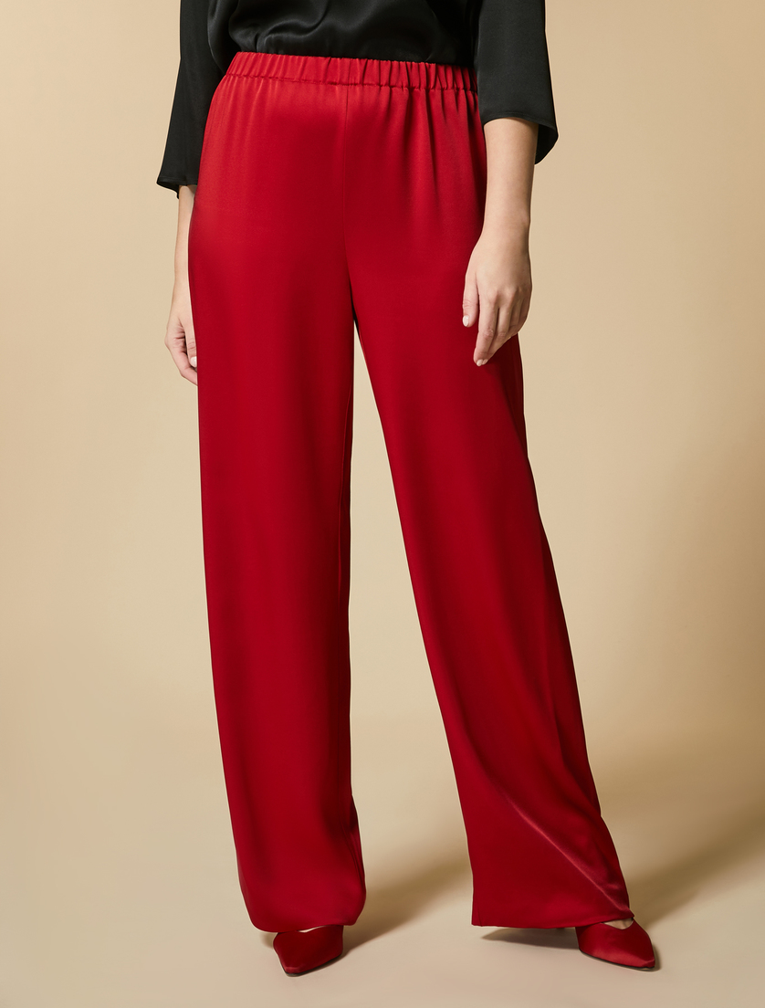 Pantalon en tissu frisottino brillant - Rouge - Marina Rinaldi - 2
