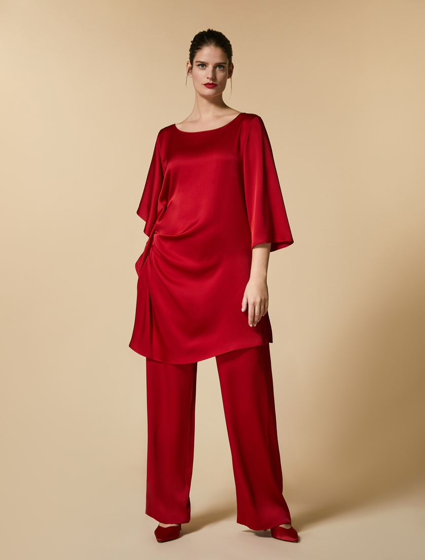 Pantalon en tissu frisottino brillant - Rouge - Marina Rinaldi
