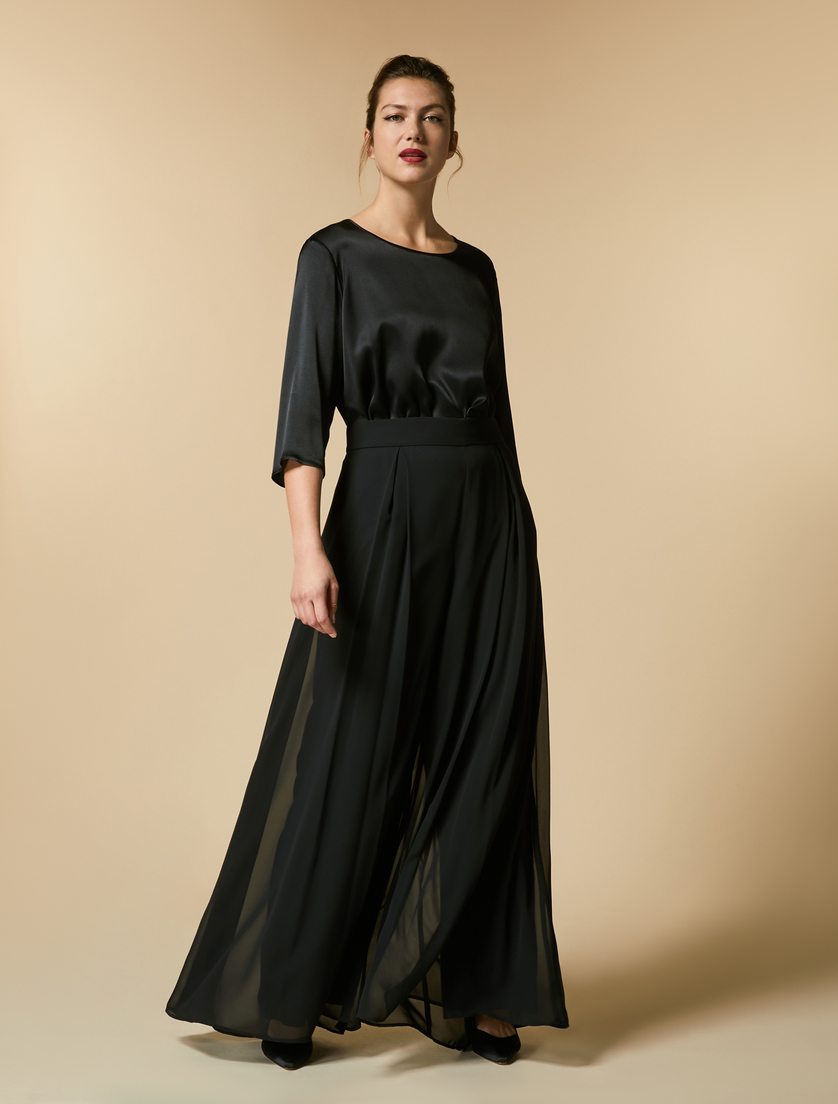 Pantaloni in crêpe georgette. - Nero - Marina Rinaldi