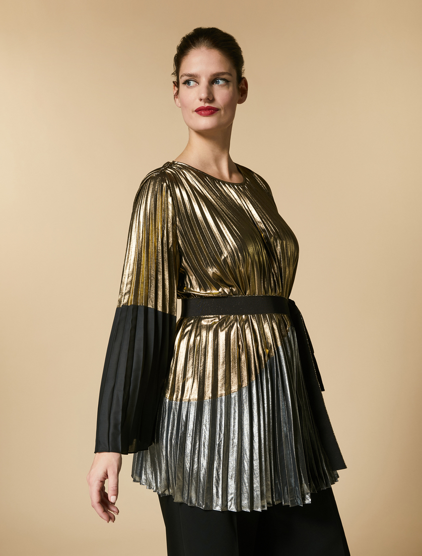 Pleated laminated georgette tunic - Gold - Marina Rinaldi