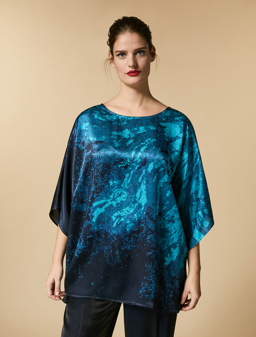 Silk satin tunic - Dark navy - Marina Rinaldi