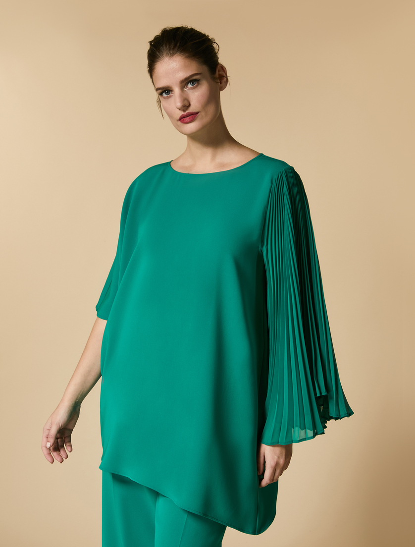 Casacca con inserto plissé - Verde scuro - Marina Rinaldi