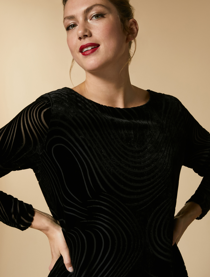 Kleid aus Dévoré-Samt - Schwarz - Marina Rinaldi - 2