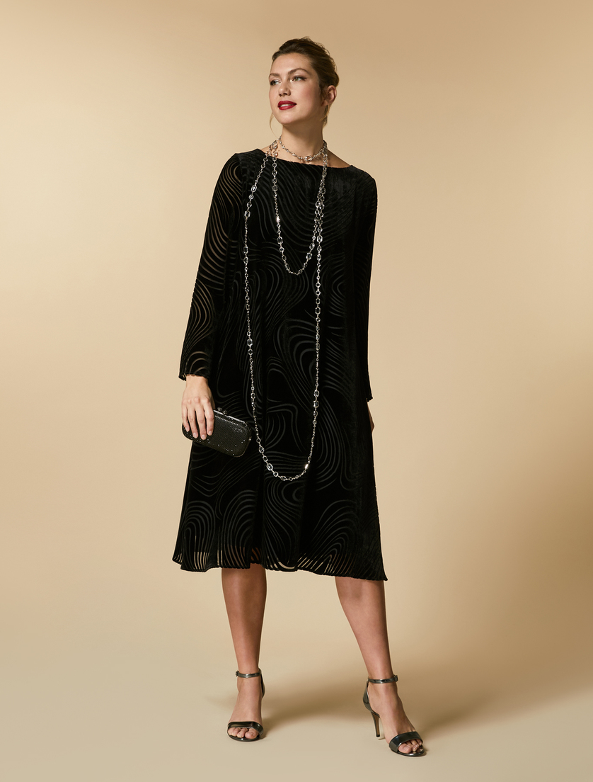 Kleid aus Dévoré-Samt - Schwarz - Marina Rinaldi - 4