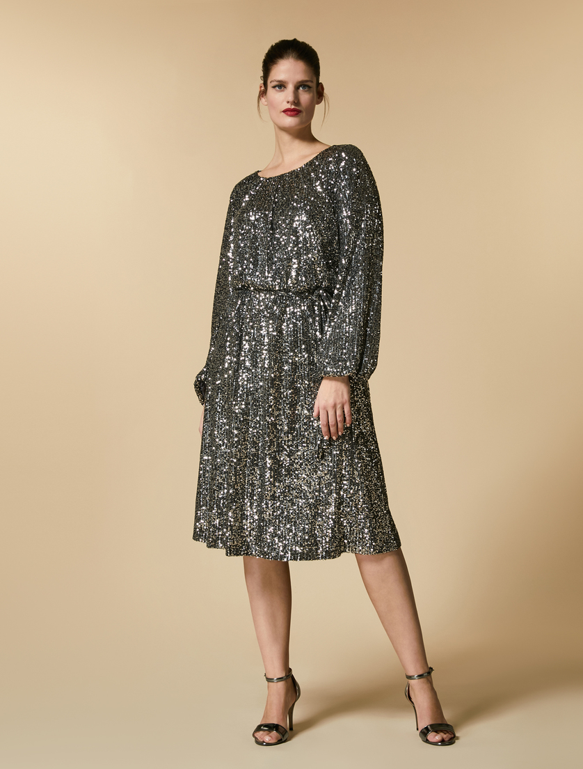 Kleid mit Pailletten - Silber - Marina Rinaldi