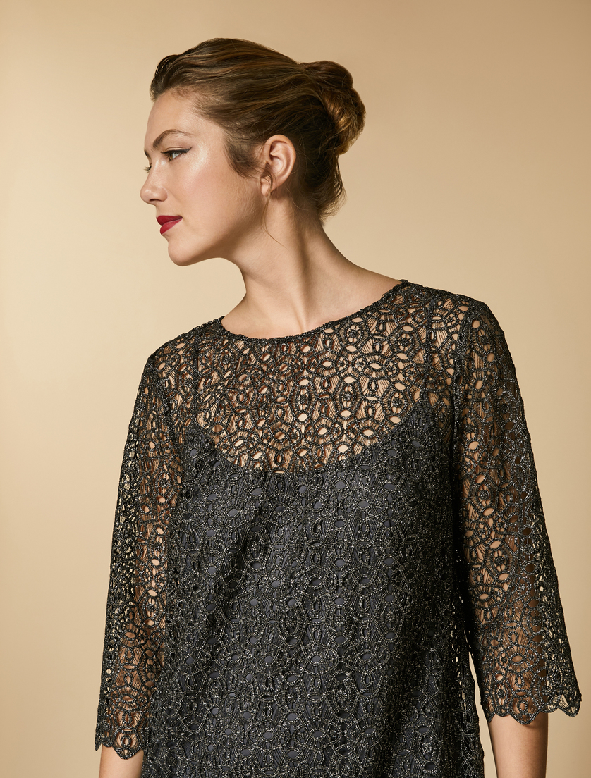 Kleid aus Metallic-Spitze - Silber - Marina Rinaldi - 2