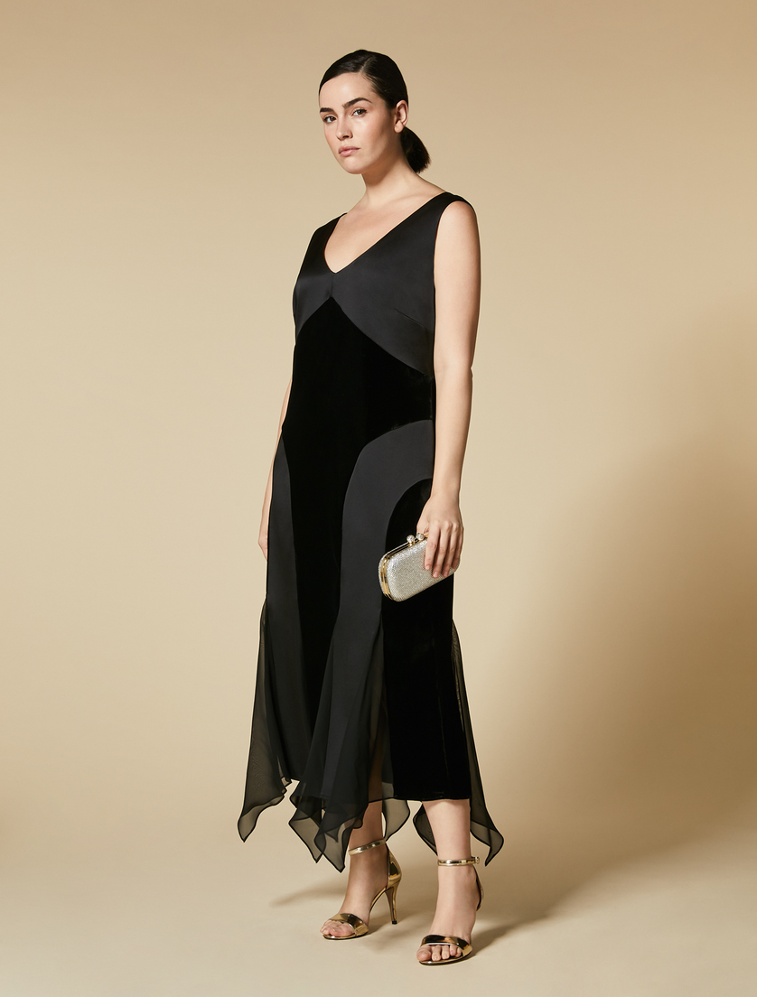 Kleid aus Samt und Frisottine - Schwarz - Marina Rinaldi - 4