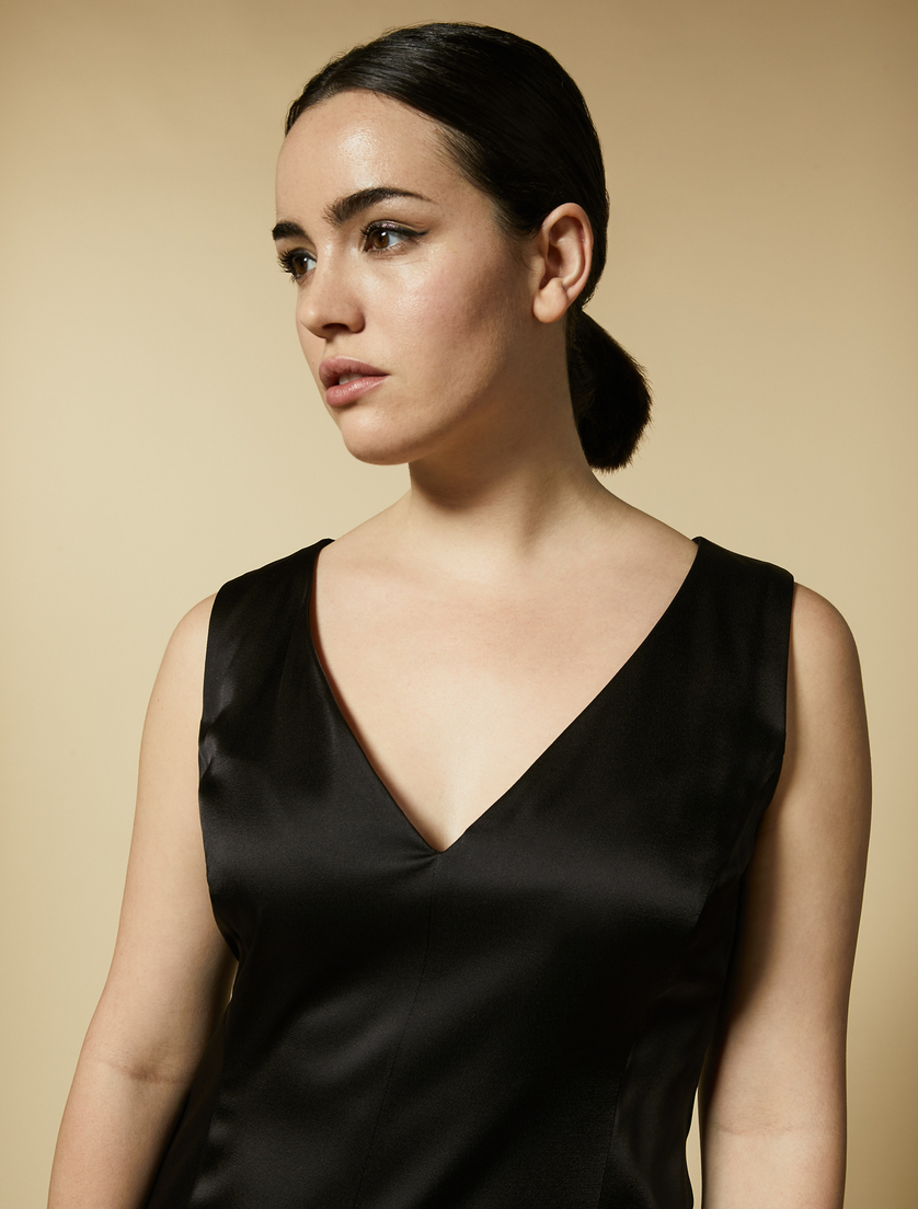 Kleid aus glänzender Frisottine - Schwarz - Marina Rinaldi - 2