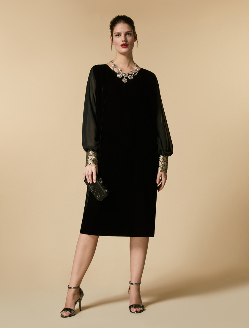 Kleid aus Samt und Georgette - Schwarz - Marina Rinaldi - 4