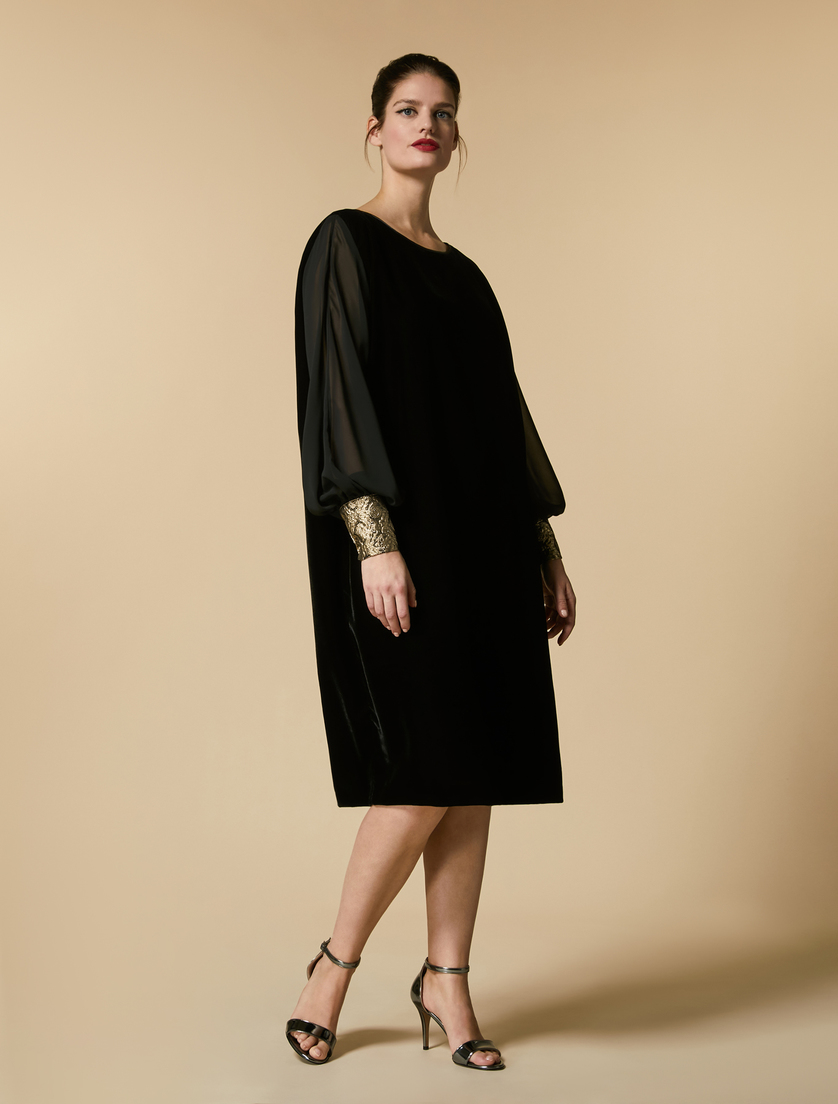 Kleid aus Samt und Georgette - Schwarz - Marina Rinaldi