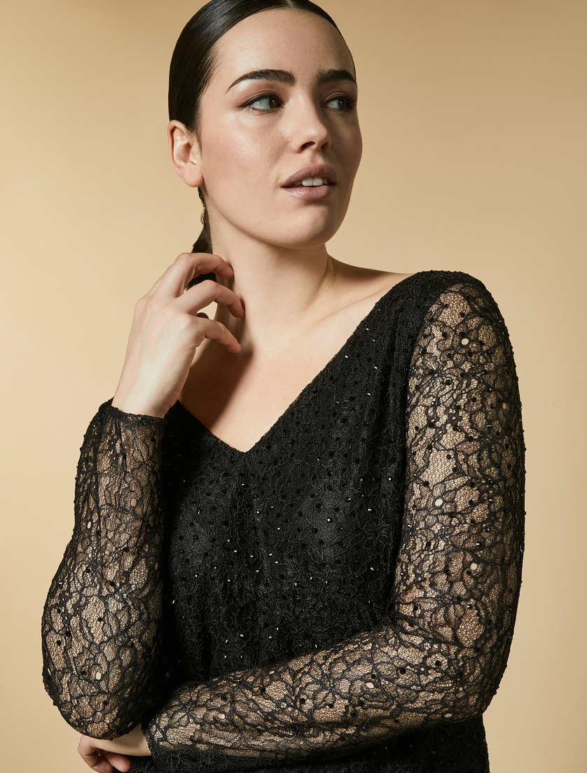 Robe en dentelle avec strass - Noir - Marina Rinaldi - 2