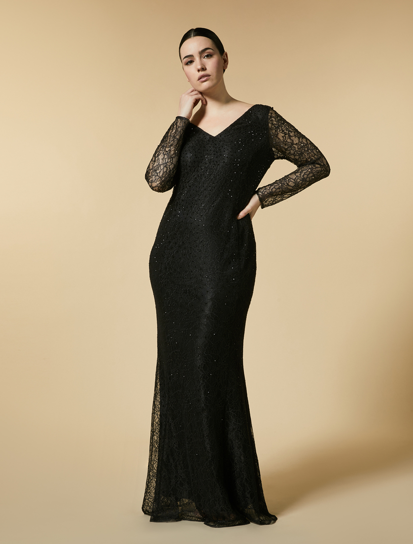 Robe en dentelle avec strass - Noir - Marina Rinaldi