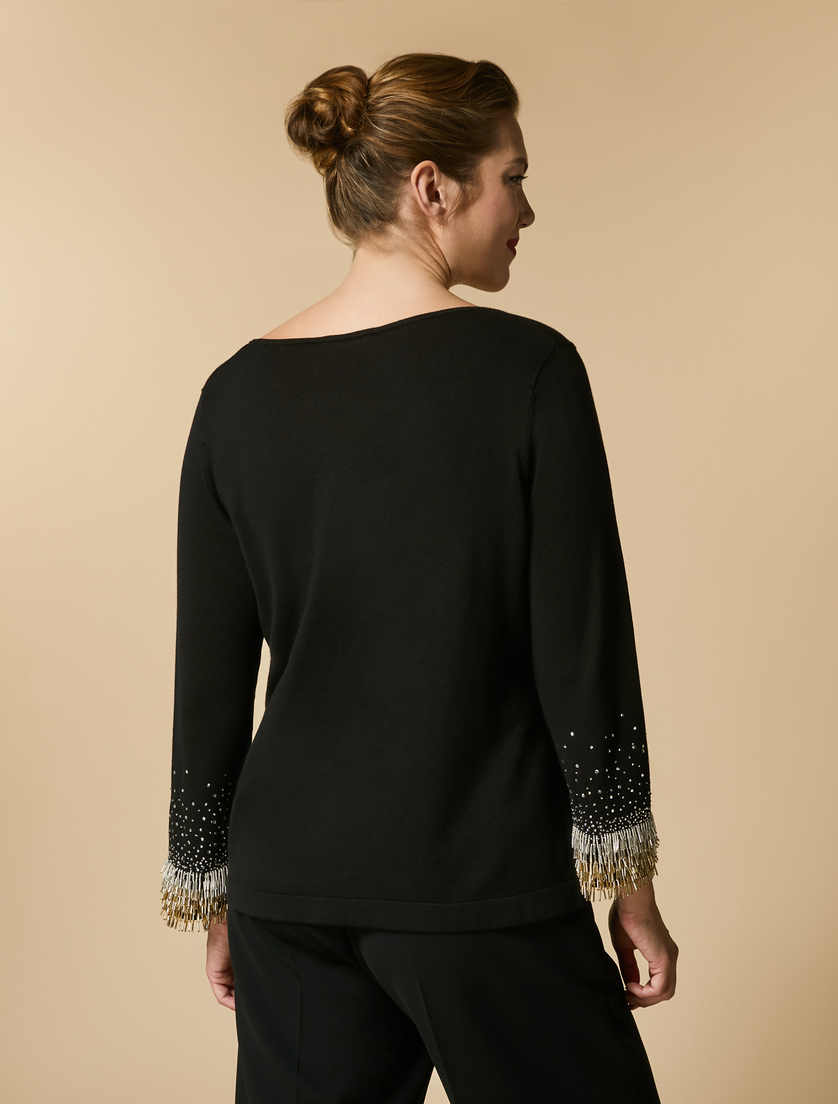 Maglia in viscosa con ricami - Nero - Marina Rinaldi - 3