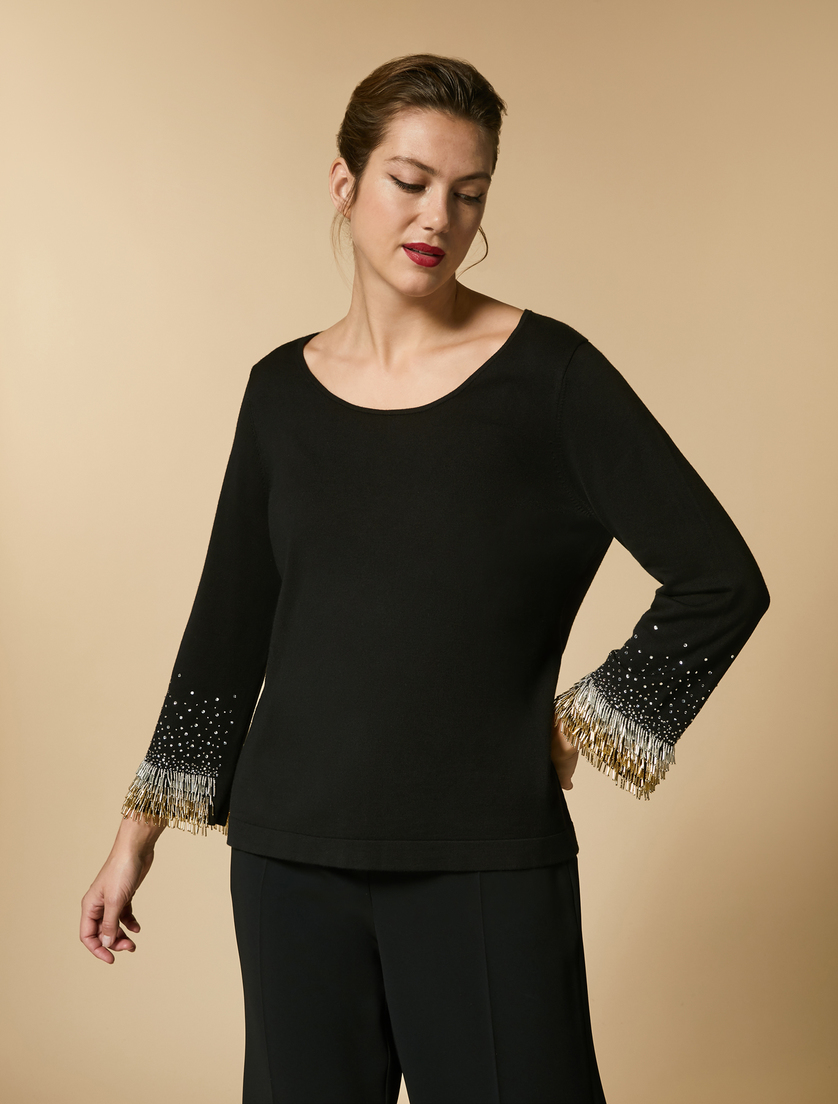 Maglia in viscosa con ricami - Nero - Marina Rinaldi