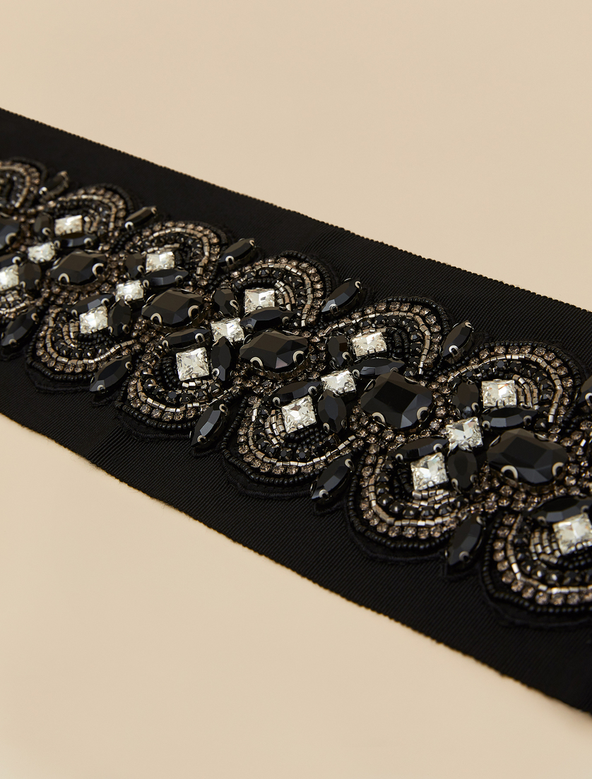 Embroidered grosgrain belt - Black - Marina Rinaldi - 2