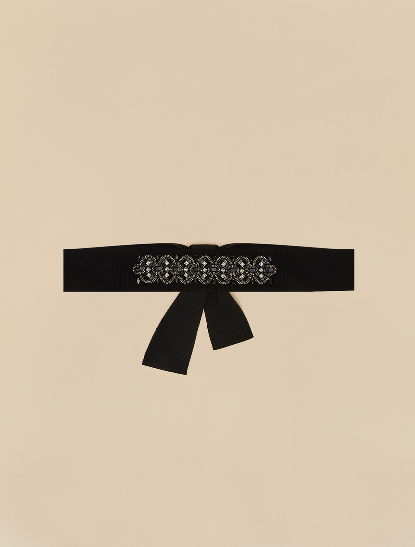 Embroidered grosgrain belt - Black - Marina Rinaldi