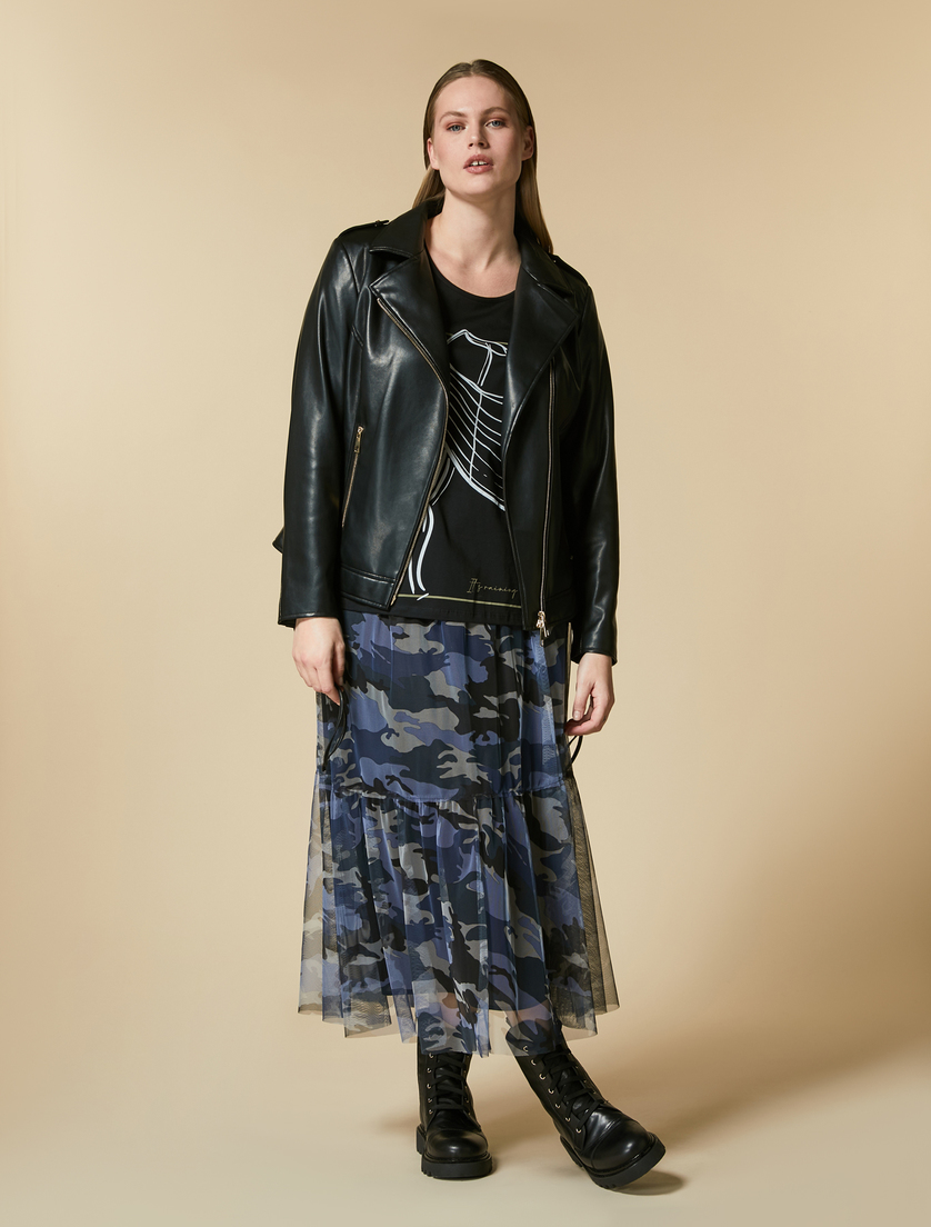 Lacing-embellished biker-style jacket - Black - Marina Rinaldi - 4