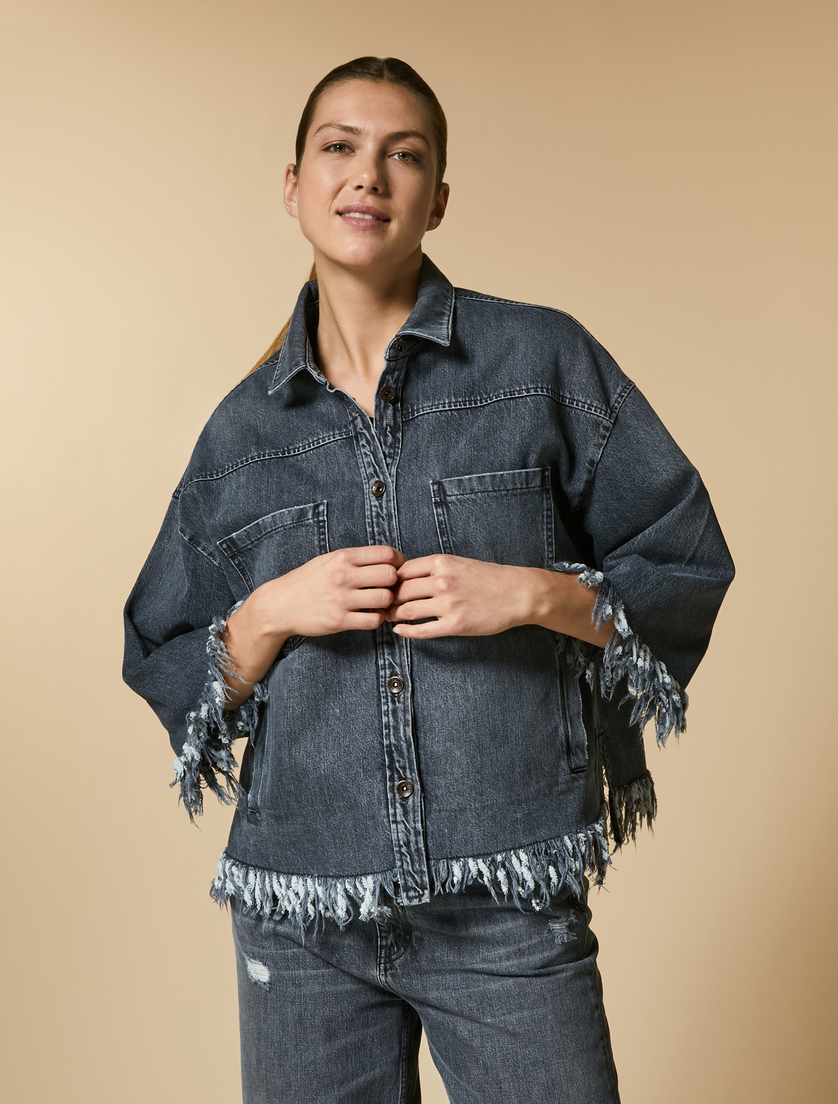 Jeansjacke mit Fransen - Grau - Marina Rinaldi
