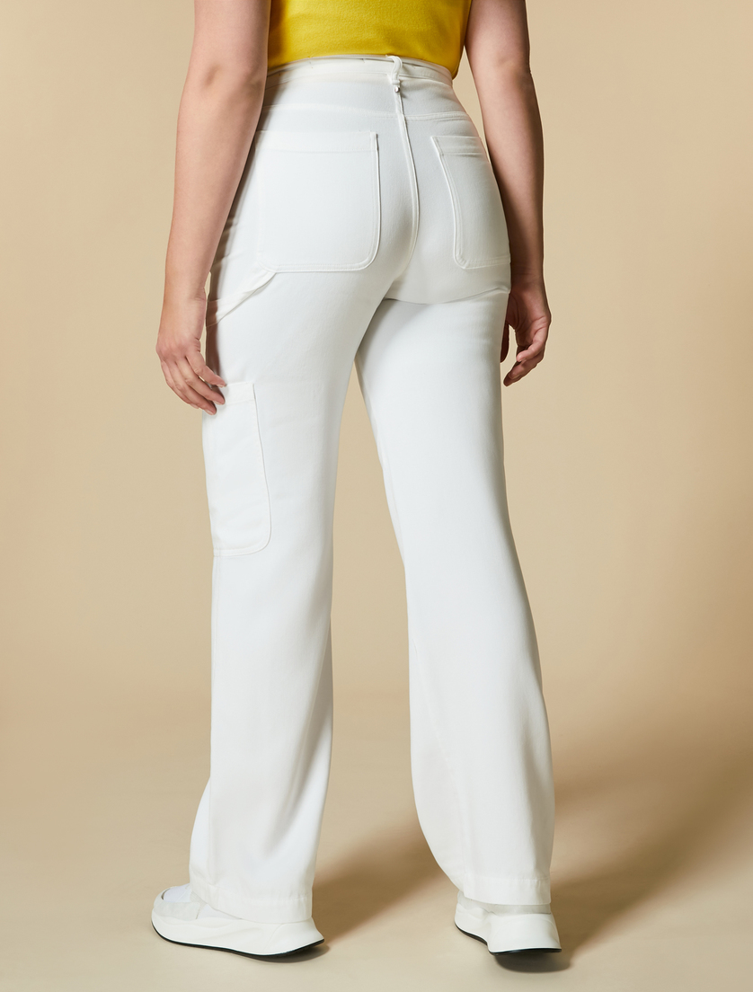 Garment-dyed twill trousers - White - Marina Rinaldi - 4