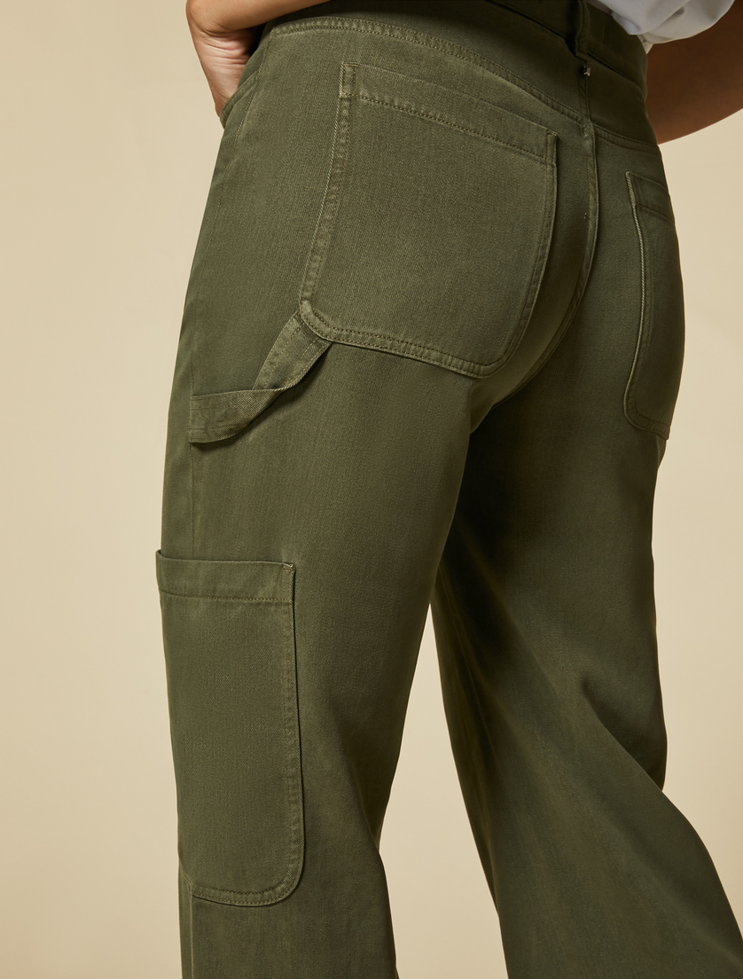Garment-dyed twill trousers - Olive green - Marina Rinaldi - 3